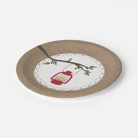 Rote Campings-Laterne - Leinwand inspiriert Pappteller (Schrägansicht)