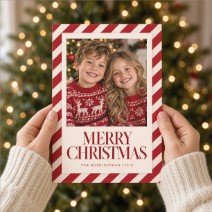 Rote Candy-Cane-Streifen-Familien-Weihnachtsfotoka Feiertagskarte