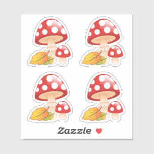 Rote Cap Toadstool Pilze mit Blätter, Set von 4 Ja Aufkleber