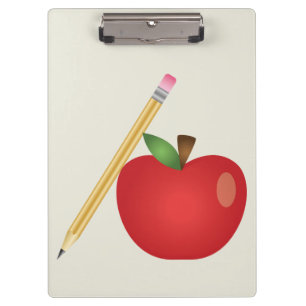 Rote Cartoon-Apfel und gelber Bleistift Klemmbrett