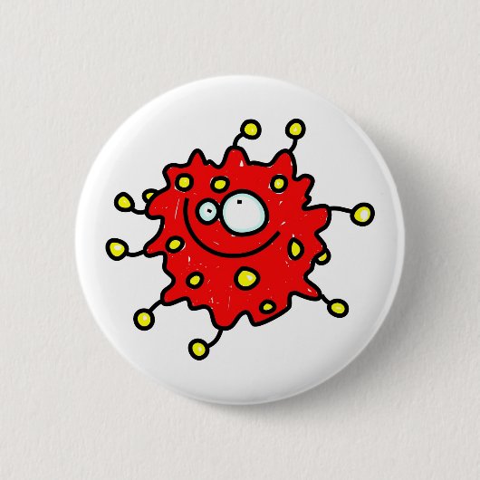 Rote Cartoon-Mikrobe Button (Vorderseite)