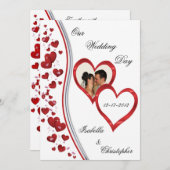 Rote Cascading Hearts Wedding Foto Einladungen (Vorne/Hinten)