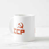 Rote CCCP Hammer und Sichel Kaffeetasse (Vorderseite Links)