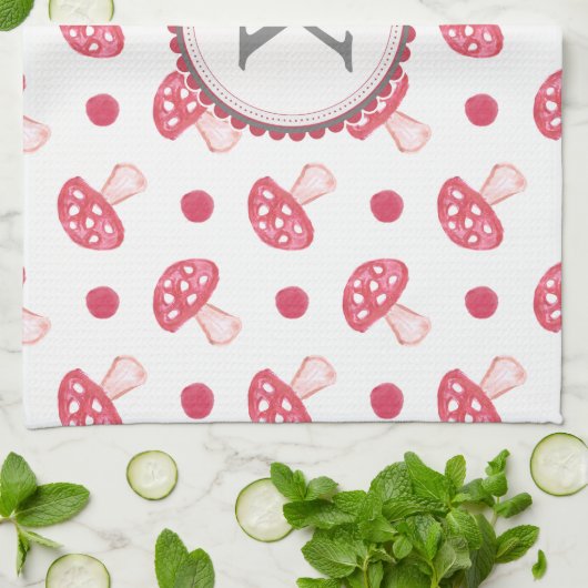 Rote Champignons in Monogramm Küchentuch (Gefaltet)