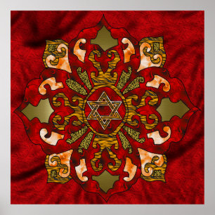 Rote Chanukka-Mandala Poster