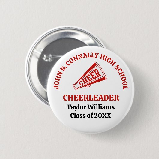 Rote Cheerleaderin der High School personalisiert Button (Vorne & Hinten)