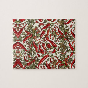 Rote Chili Paprika Vintage Muster Puzzle