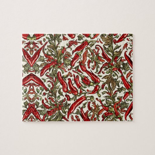 Rote Chili Paprika Vintage Muster Puzzle (Horizontal)