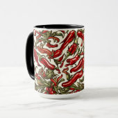 Rote Chili Paprika Vintage Muster Tasse (Vorderseite Links)