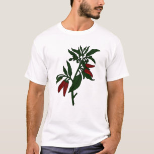 Rote Chili-Paprikaschoten auf dunkelgrüner Pflanz T-Shirt