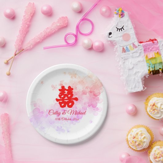 Rote Chinesische Hochzeit Aquarellkirsche Blüte Pappteller (Party)