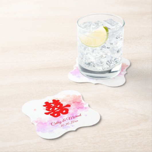 Rote Chinesische Hochzeit Aquarellkirsche Blüte Untersetzer (Vor Ort)