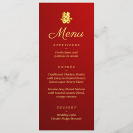 Rote chinesische Hochzeit mit doppeltem Glück Menükarte