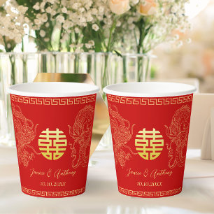 Rote chinesische Hochzeits-Drache-Phoenix-Teazerem Pappbecher