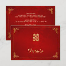 Rote chinesische Hochzeitsdetails Beilagekarte