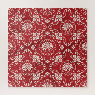 Rote chinesische Spiralen-Blumen-Hintergrund. Puzzle