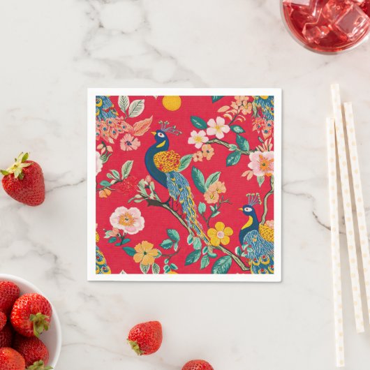 Rote Chinoiserie Flora und Fauna Serviette (Beispiel)