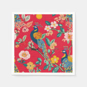 Rote Chinoiserie Flora und Fauna Serviette (Vorderseite)