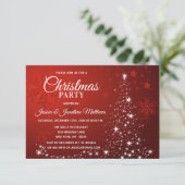 Rote CHRISTMAS PARTY Weiße Schneeflocken Bäume Spa Einladung (Stehend Vorderseite)