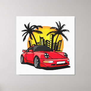 Rote Classic Carrera im City Sunset Leinwanddruck