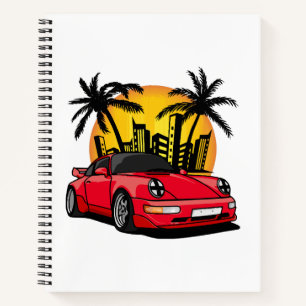Rote Classic Carrera im City Sunset Notizblock
