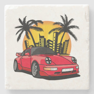 Rote Classic Carrera im City Sunset Steinuntersetzer
