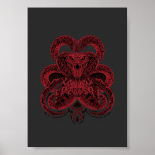 Rote Cobra Art Deco Schlangenillustration Poster