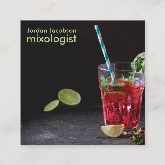 Rote Cocktail-Visitenkarten Quadratische Visitenkarte (Vorderseite)
