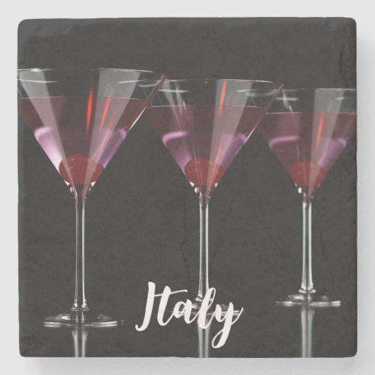 Rote Cocktails in Martini Glas mit Kirsche Steinuntersetzer (Vorderseite)