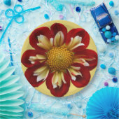 Rote Collarette Dahlia auf der Gelben Flora Pappteller (Party)