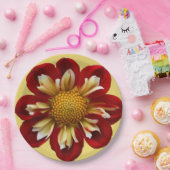 Rote Collarette Dahlia auf der Gelben Flora Pappteller (Party)