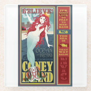 rote Coney Island Meerjungfrau Glasuntersetzer