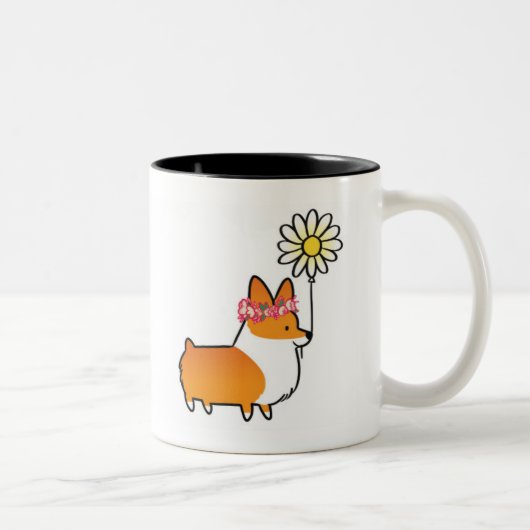 Rote Corgi-Blumen-Power-Tasse | CorgiThings Zweifarbige Tasse (Rechts)