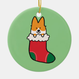 Rote Corgi-Strumpf-Verzierung   CorgiThings Keramikornament