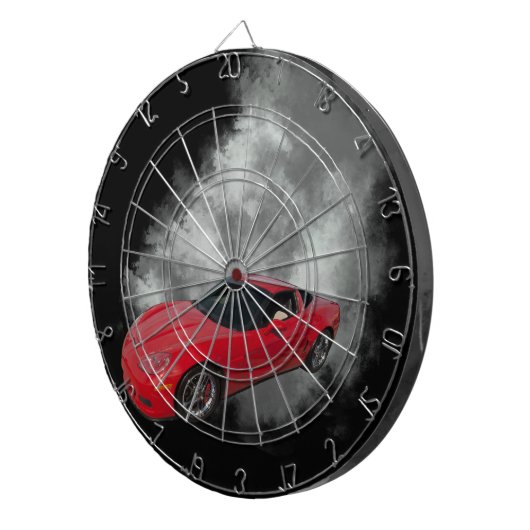 Rote Corvette mit grauem, rauchabnehmbarem Hinterg Dartscheibe (Vorderseite rechts)