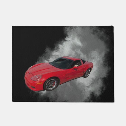 Rote Corvette mit grauem, rauchabnehmbarem Hinterg Fußmatte (Vorderseite)