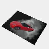 Rote Corvette mit grauem, rauchabnehmbarem Hinterg Fußmatte (Schrägansicht)
