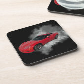 Rote Corvette mit grauem, rauchabnehmbarem Hinterg Getränkeuntersetzer (Linke Seite)