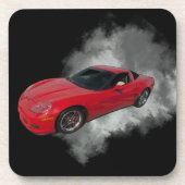 Rote Corvette mit grauem, rauchabnehmbarem Hinterg Getränkeuntersetzer (Vorderseite)