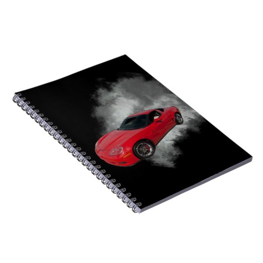 Rote Corvette mit grauem, rauchabnehmbarem Hinterg Notizblock (Rechte Seite)