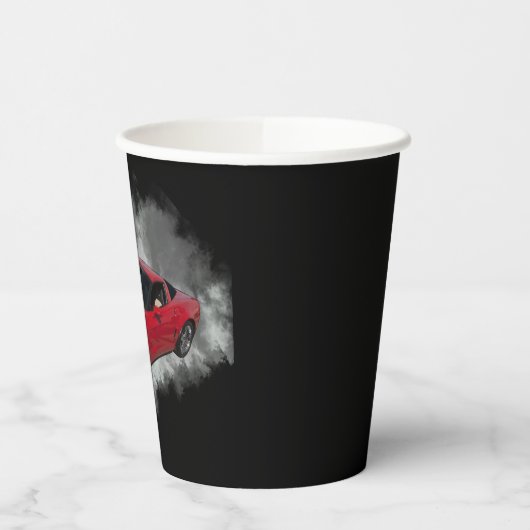 Rote Corvette mit grauem, rauchabnehmbarem Hinterg Pappbecher (Links)