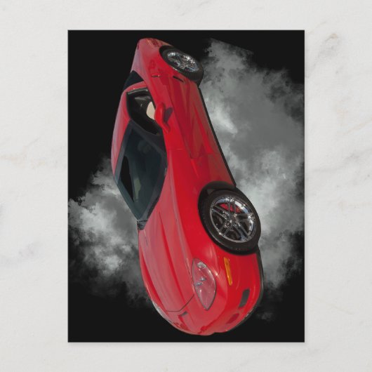Rote Corvette mit grauem, rauchabnehmbarem Hinterg Postkarte (Vorderseite)