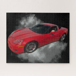 Rote Corvette mit grauem, rauchabnehmbarem Hinterg Puzzle