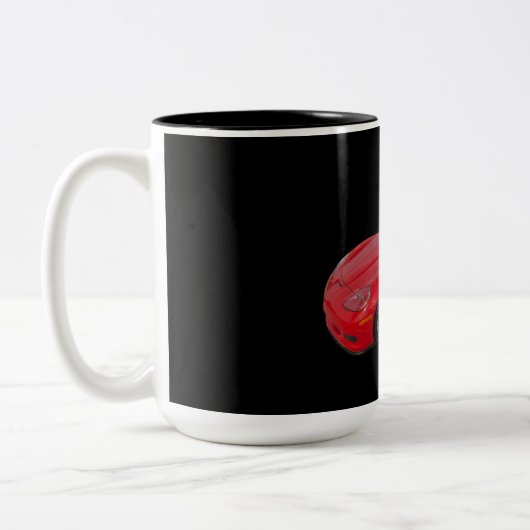 Rote Corvette mit grauem, rauchabnehmbarem Hinterg Zweifarbige Tasse (Links)