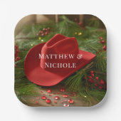 Rote Cowboy-Hut-Weihnachtsfeier Pappteller (Vorderseite)