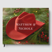 Rote Cowboy-Hut-Weihnachtshochzeit Gästebuch (Vorderseite)