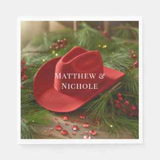 Rote Cowboy-Hut-Weihnachtshochzeit Serviette