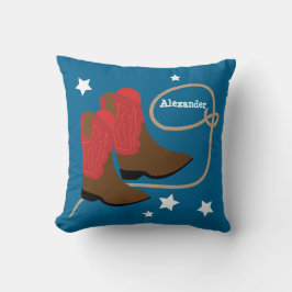 Rote Cowboystiefel u. Seil, personalisiert Kissen