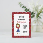 Rote Cowgirl-Geburtstags-Einladung Einladung (Stehend Vorderseite)