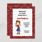 Rote Cowgirl-Geburtstags-Einladung Einladung (Vorne/Hinten)